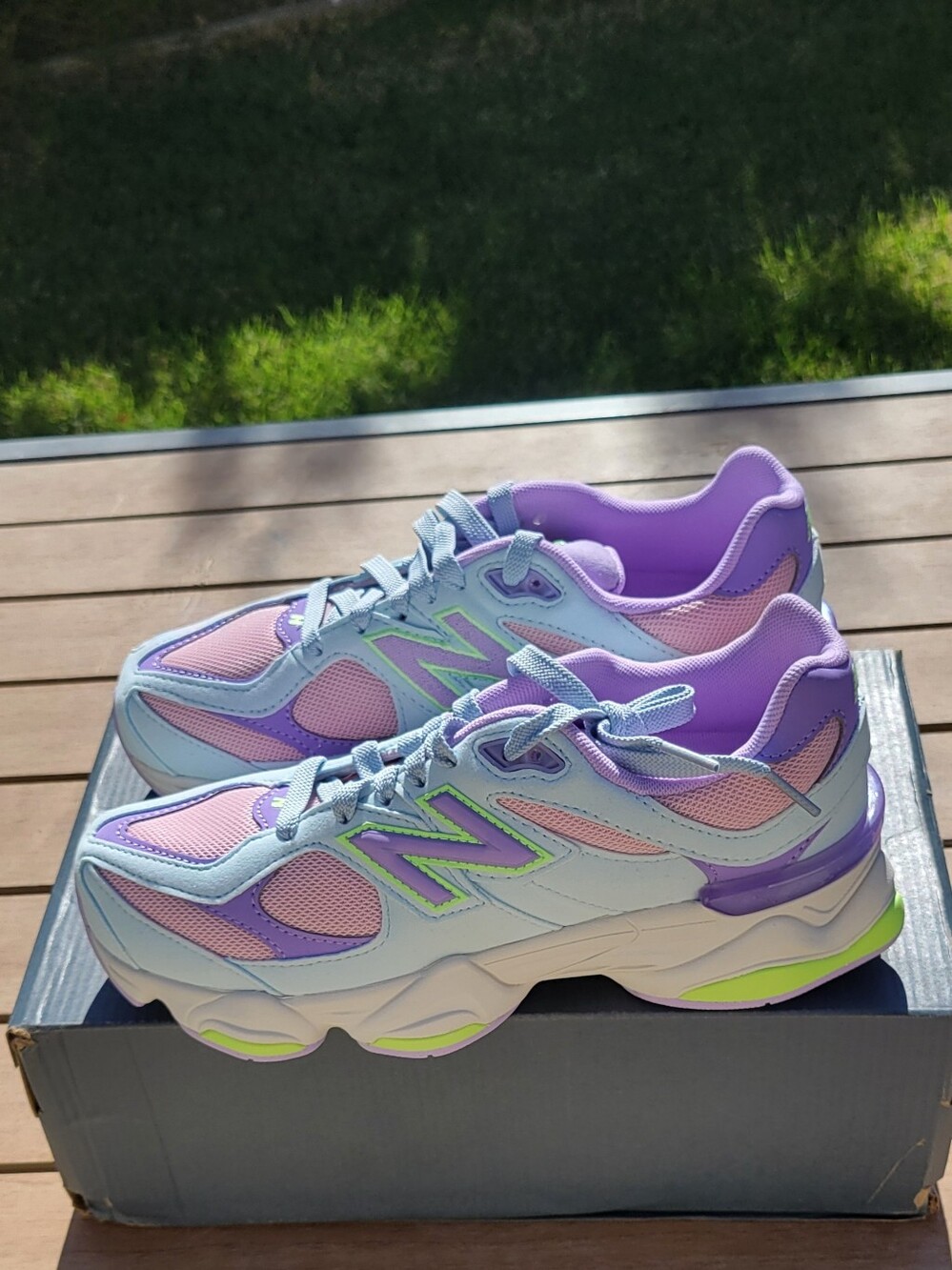 7 youth, 8.5 womens New Balance 9060 Easter pastel sneakers in purple, pink
